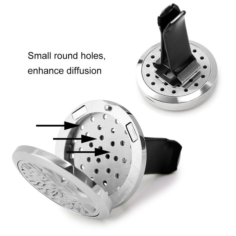 RoyAroma Car Air Freshener, 2PCS 30mm Car Aromatherapy Essential Oil Diffuser Stainless Steel Cars Diffuser with Vent Clip 12 Felt Pads - Image 4